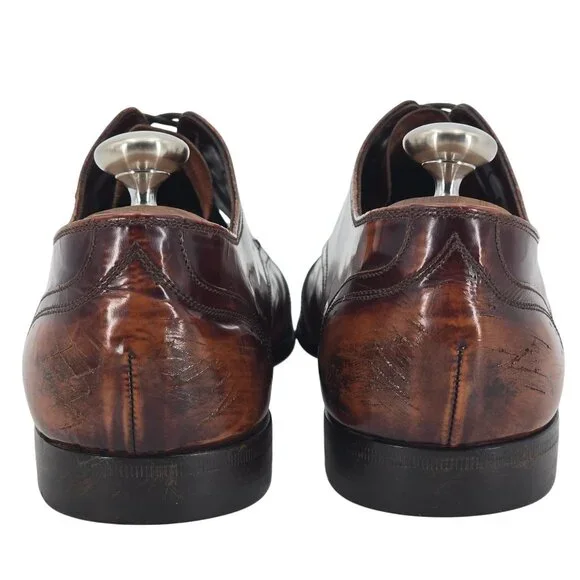 Prada Italy Mens 7.5 Distressed Brown Leather Wingtip Derby Oxfords Dress Shoes - Picture 6 of 13